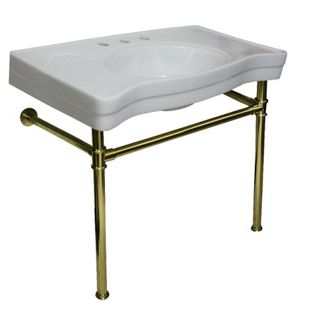 KINGSTON BRASS VPB1362ST Imperial Vitreous China Console Sink W/ SS Legs, White/Brass VPB1362ST